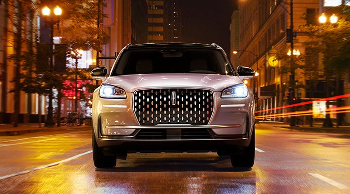 The striking grille of a 2024 Lincoln Corsair® SUV is shown. | Stivers Lincoln in Waukee IA